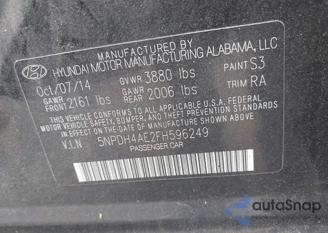 2015 Hyundai Elantra Se from USA, damaged, VIN 5NPDH4AE2FH596249
